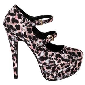 Qupid Pink & Black Cheetah Leopard Animal Print Mary Jane High Heels ~ Size 8